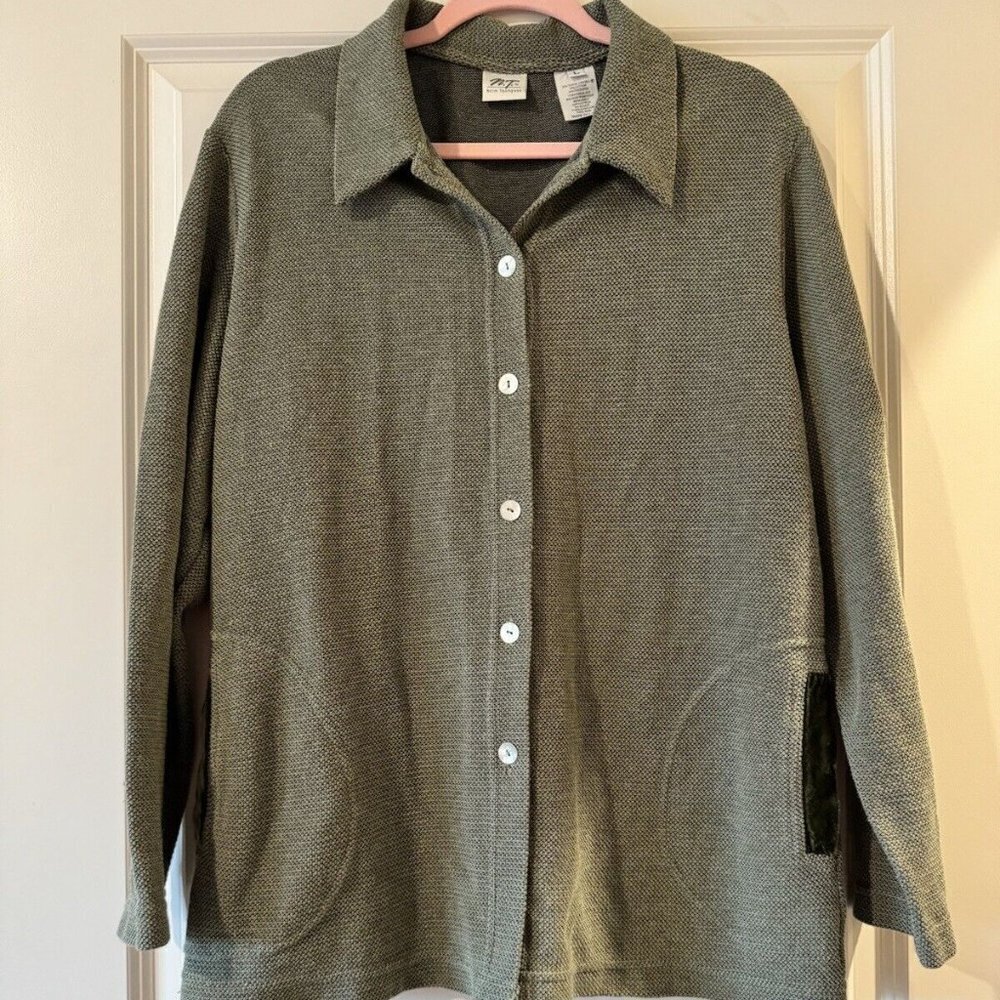 Vintage Women's Norm Thompson Cardigan Sweater Tie Back Green Large Tencel